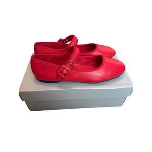 Everlane Italian Leather Day Mary Jane Flats Red Buckle Ballet Shoes Size 7 NIB